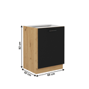 Alsó konyhaszekrény, matt fekete/artisan tölgy, MONRO 60 D 1F BB