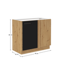 Alsó konyhaszekrény, matt fekete/artisan tölgy, MONRO 105 ND 1FFBB