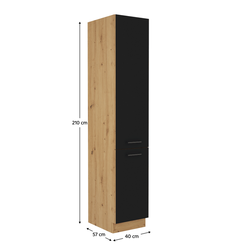 Élelmiszer szekrény, matt fekete/artisan tölgy, MONRO 40 DK-210 2F