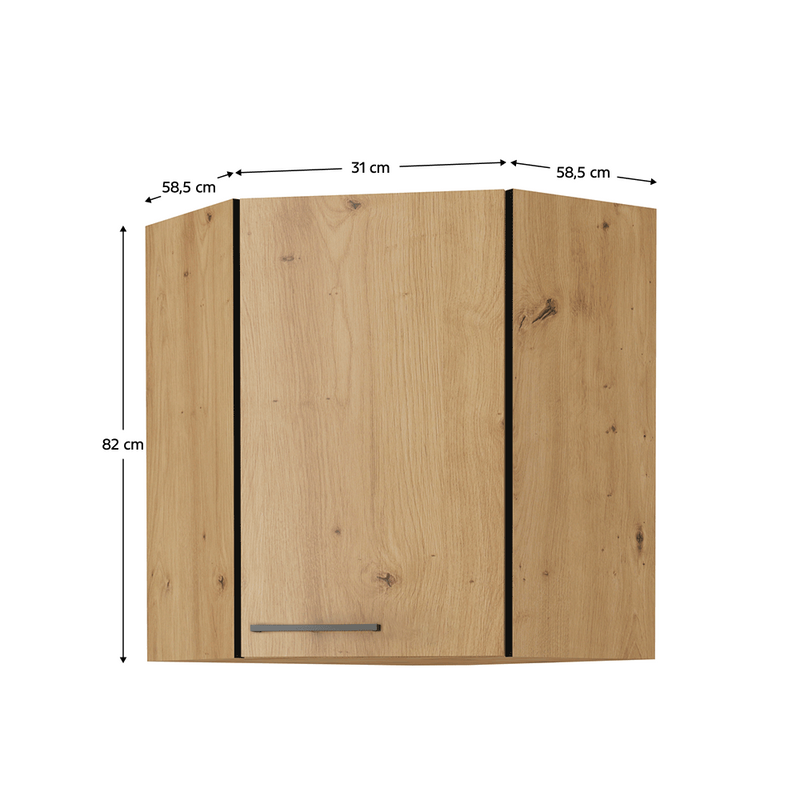 Felső szekrény, matt fekete/artisan tölgy, MONRO 60/60 GN-72 1F