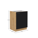 Alsó konyhaszekrény, matt fekete/artisan tölgy, MONRO 60 D 1F BB
