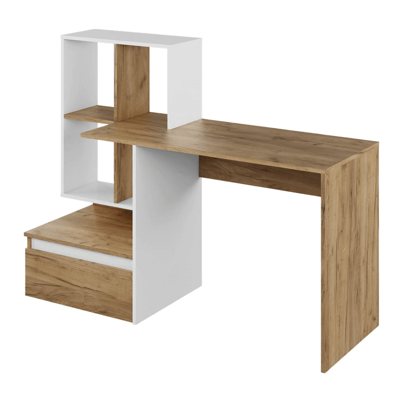 Számítógépasztal, artisan tölgy/fehér, NEREO NEW