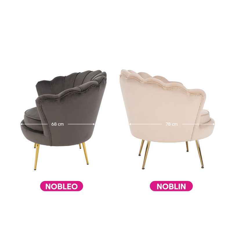 Fotel Art-deco stílusban, bézs Velvet anyag/gold chróm-arany, NOBLIN