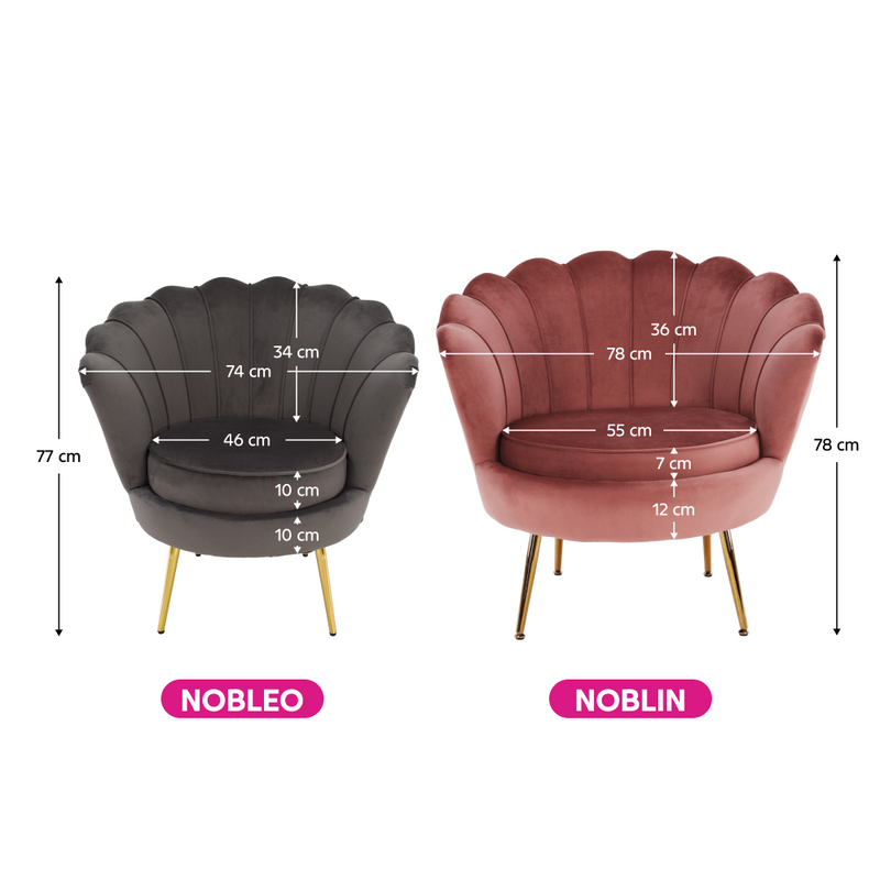 Fotel Art-deco stílusban, rózsaszín Velvet anyag/gold króm-arany, NOBLIN