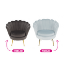 Fotel Art-deco stílusban, szürke-kék Velvet anyag/gold chróm-arany, NOBLIN