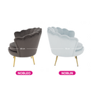 Fotel Art-deco stílusban, szürke-kék Velvet anyag/gold chróm-arany, NOBLIN