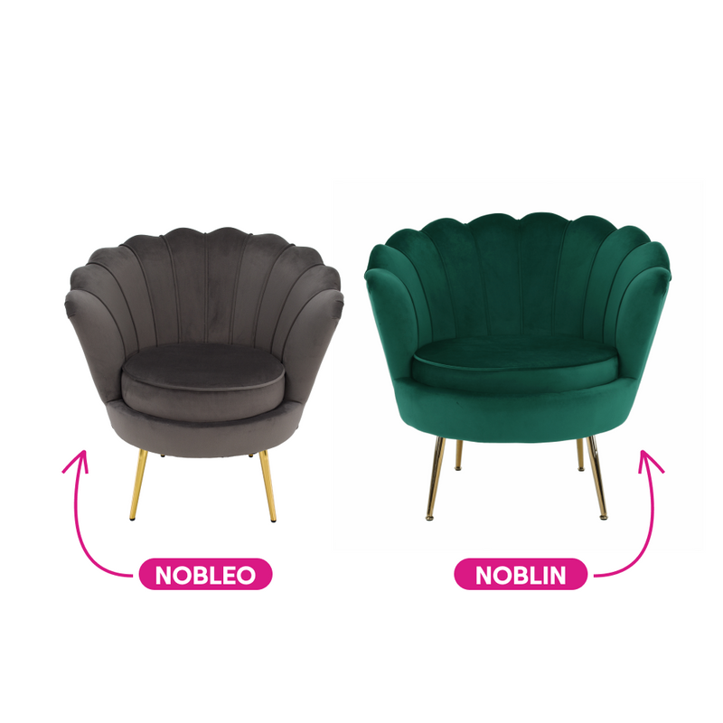 Art-deco stílusú fotel, szürkésbarna Velvet szövet/gold arany króm, NOBLEO