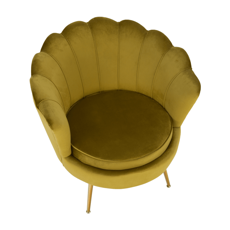 Fotel Art-deco stílusban, mustár színű Velvet anyag/gold chróm-arany, NOBLIN