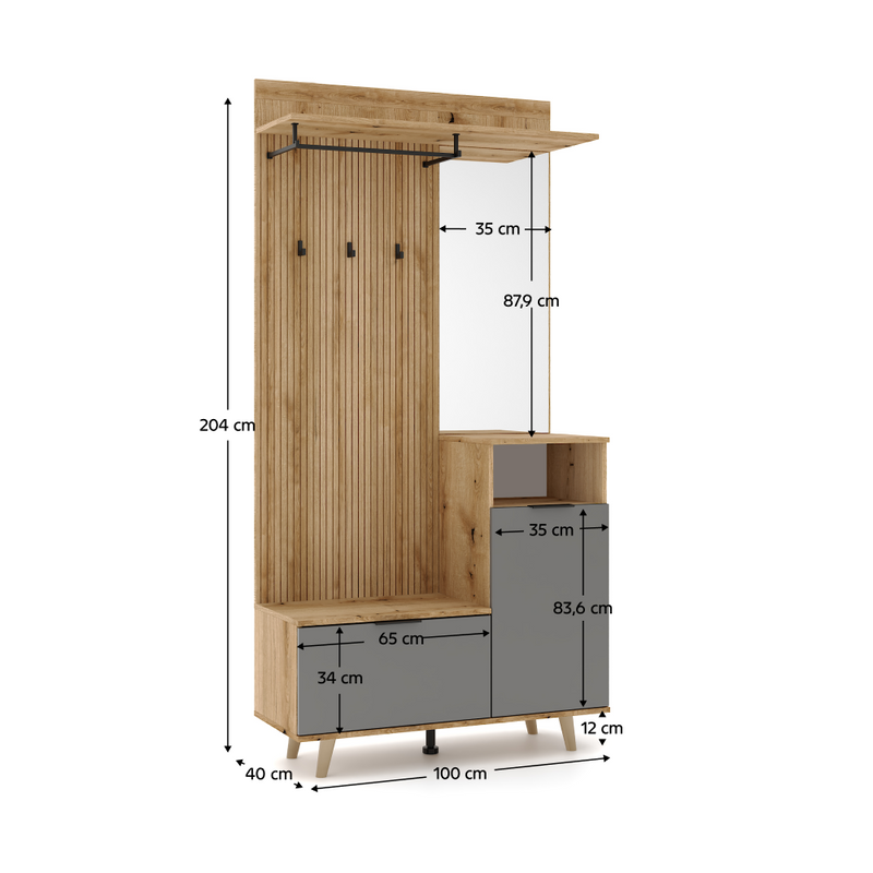 Előszobai készlet, evoke tölgy/grafit, NODRI