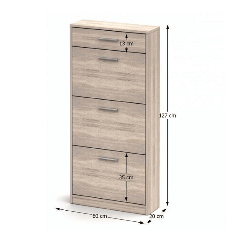 Három részes cipősszekrény fiókkal, tölgy sonoma, NOKO-SINGA 311