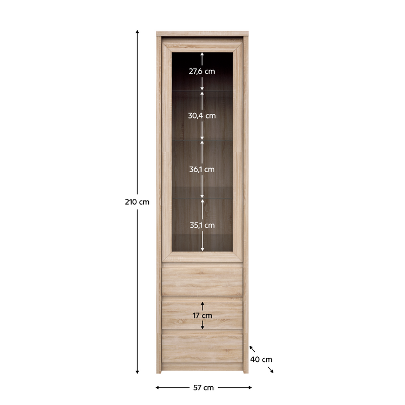 Vitrines szekrény, DTD laminált, tölgy sonoma, NORTY TYP 4