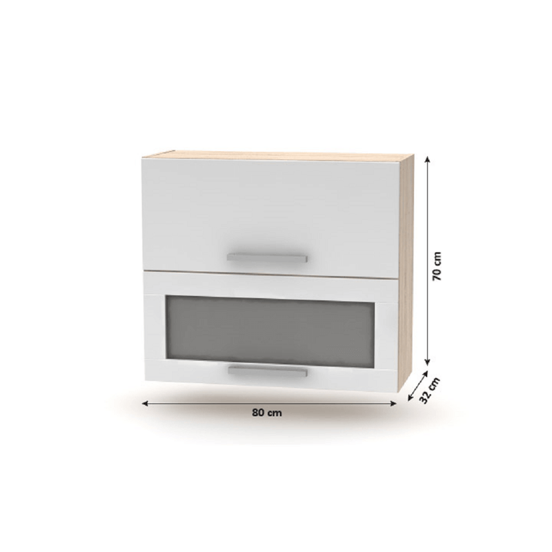 Billenő felsőszekrény üveggel 2DV, tölgy sonoma/fehér, NOVA PLUS NOPL-016-OH