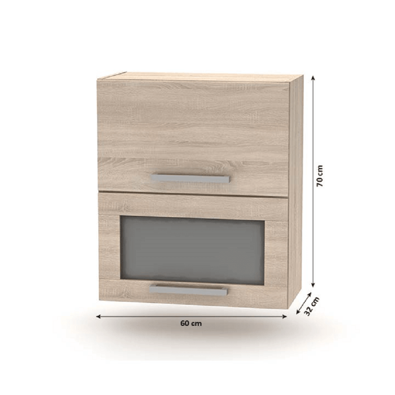 Billenő felsőszekrény üveggel 2DV, tölgy sonoma, NOVA PLUS NOPL-009-OH