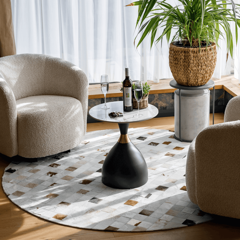 Dohányzóasztal, fehér márvány/fekete/arany, acél, ODIS