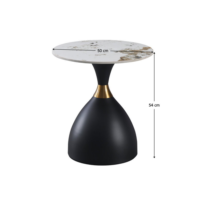 Dohányzóasztal, fehér márvány/fekete/arany, acél, ODIS