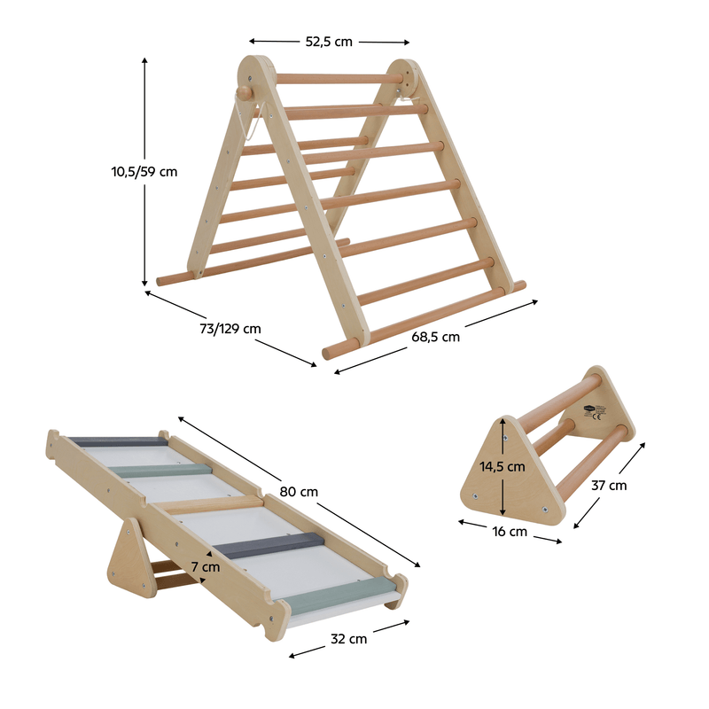 Montessori Pikler-háromszög 3 az 1-ben, természetes/színes, OPRIN