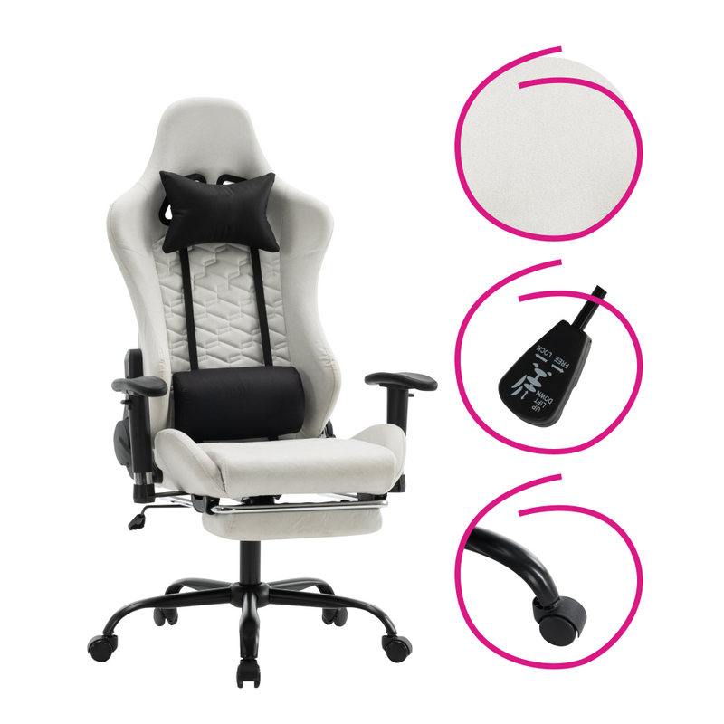 Irodai/gamer szék, fehér/fekete, PAPIBAS