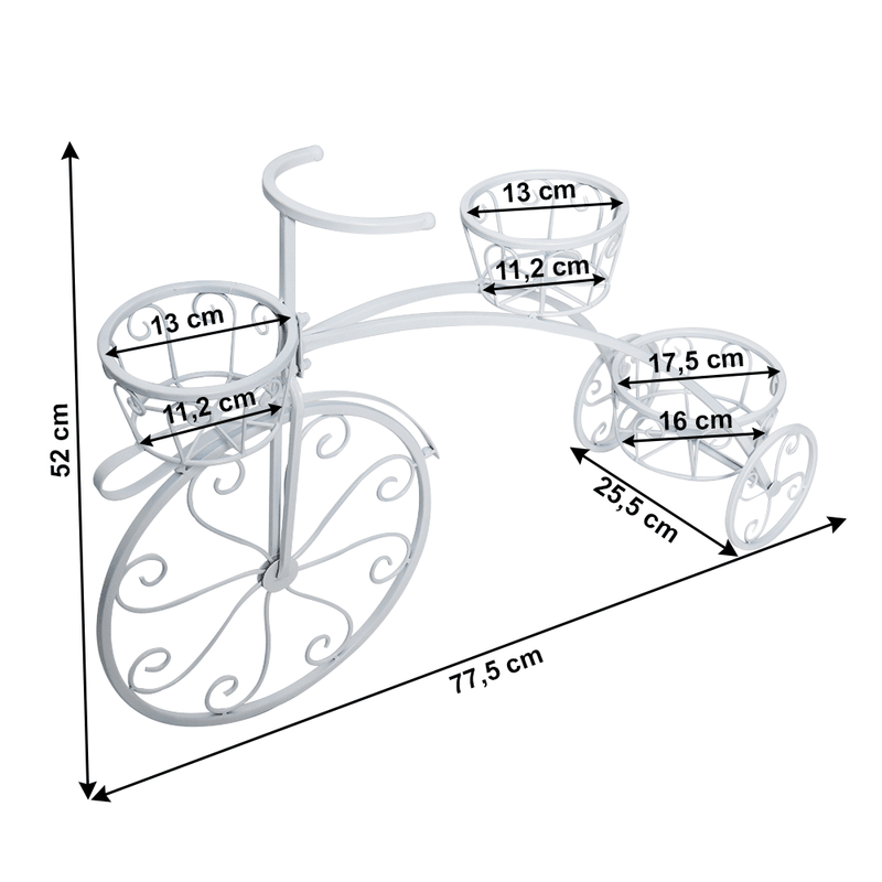 Kerékpár alakú RETRO virágcserép, fehér, PAVAR