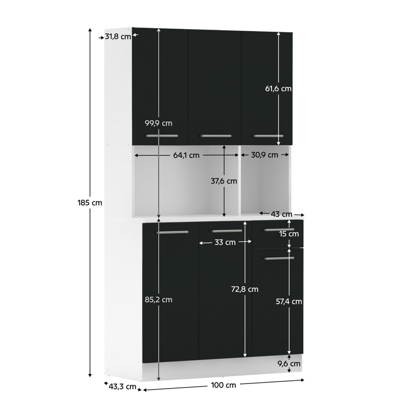 Hatajtós szekrény, fehér/fekete, PELION NEW