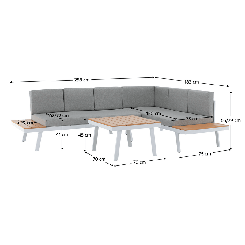 Kerti szett, fehér acél/tölgy/világosszürke, PELOR