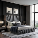 Ágy ráccsal, 180x200, sötétszürke Velvet szövet, PENELOPE