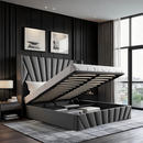 Ágy ráccsal, 180x200, sötétszürke Velvet szövet, PENELOPE