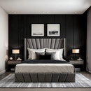 Ágy ráccsal, 180x200, sötétszürke Velvet szövet, PENELOPE