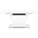 Étkezőasztal, nyitható, fehér extra magasfényű/acél, 160-220x90 cm, PERAK
