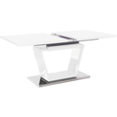 Étkezőasztal, nyitható, fehér extra magasfényű/acél, 160-220x90 cm, PERAK