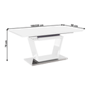 Étkezőasztal, nyitható, fehér extra magasfényű/acél, 160-220x90 cm, PERAK