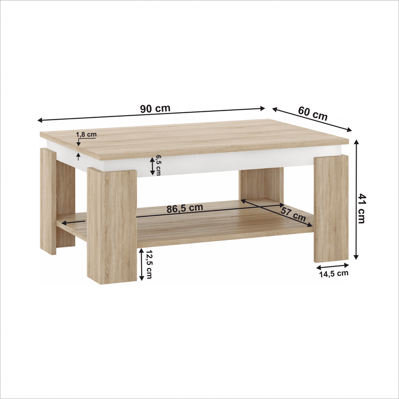 Dohányzóasztal, sonoma tölgy/fehér, PIANI