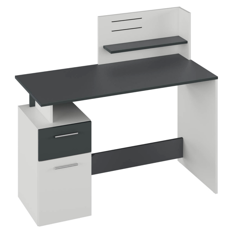 Számítógépasztal, fehér/grafit, PLATON NEW