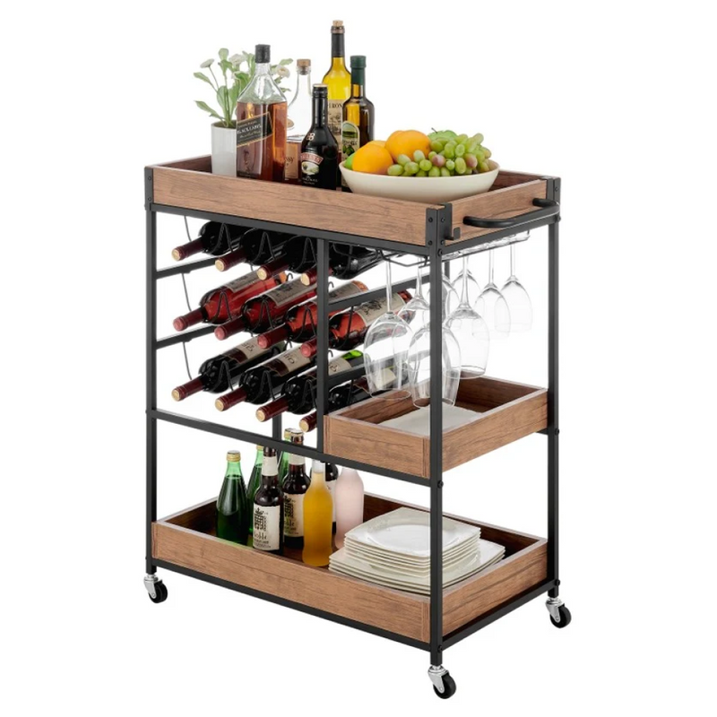 Tálalókocsi, sötét tölgy/fekete, PORTIS