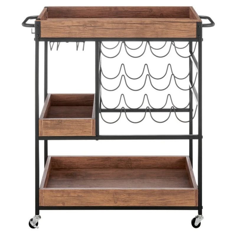 Tálalókocsi, sötét tölgy/fekete, PORTIS