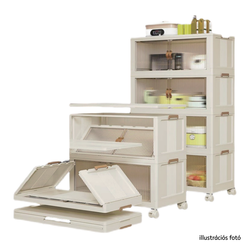 Összecsukható szekrény, fehér/barna, műanyag, POSA TYP 2