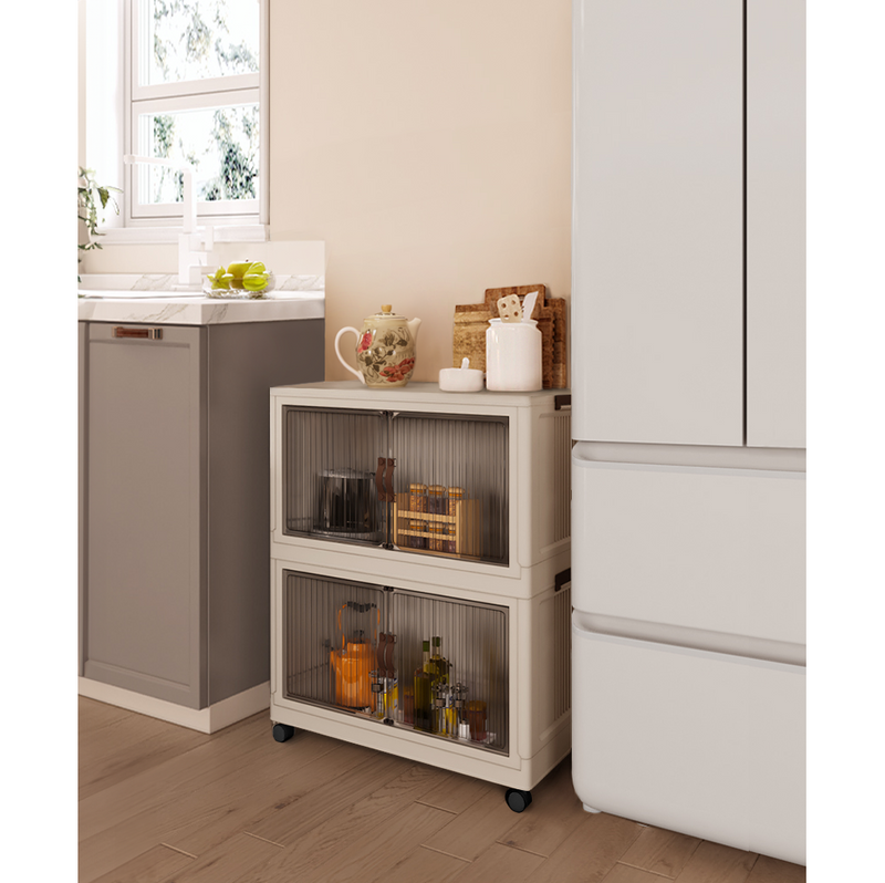 Összecsukható szekrény, fehér/barna, műanyag, POSA TYP 1