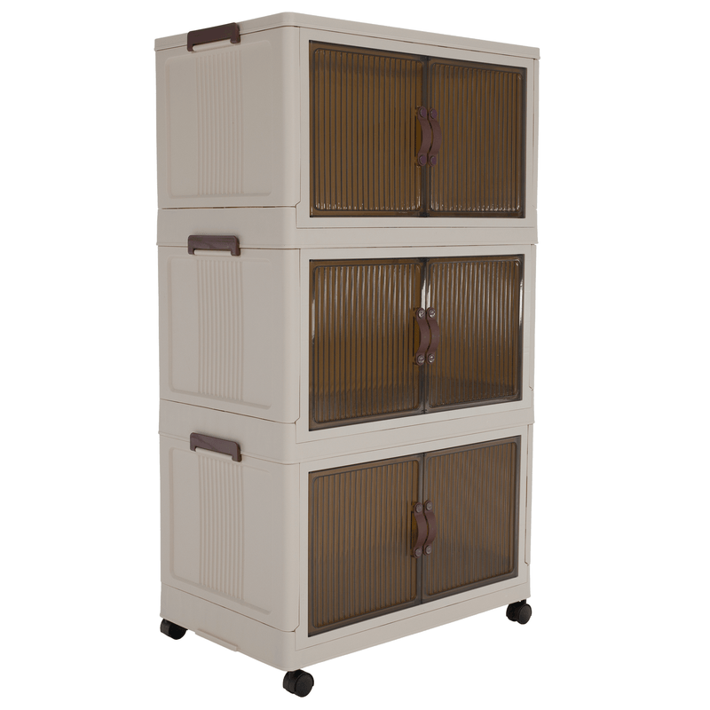 Összecsukható szekrény, fehér/barna, műanyag, POSA TYP 2