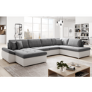 Kinyitható ülőgarnitúra, fehér/szürke, jobbos, MATAR U