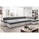 Kinyitható ülőgarnitúra, fehér/szürke, jobbos, MATAR U