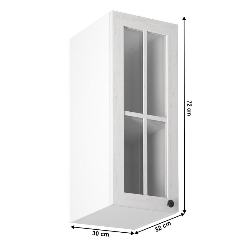 Felsőszekrény üveggel G30S, balos, fehér/sosna andersen, PROVANCE