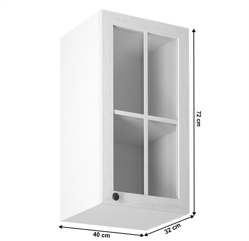 Felsőszekrény üveggel G40S, jobbos, fehér/sosna andersen, PROVANCE