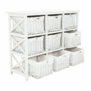 Komód, fa/vesszőfonás/szövet, fehér, RAFAELLO 9