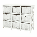 Komód, fa/vesszőfonás/szövet, fehér, RAFAELLO 9