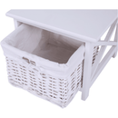 Éjjeliszekrény, fa/vesszőfonás/szövet, fehér, RAFAELLO