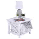 Éjjeliszekrény, fa/vesszőfonás/szövet, fehér, RAFAELLO