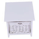 Éjjeliszekrény, fa/vesszőfonás/szövet, fehér, RAFAELLO