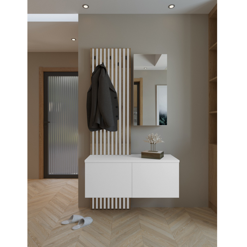 Előszobai szett, fehér/artisan tölgy, REBEKA