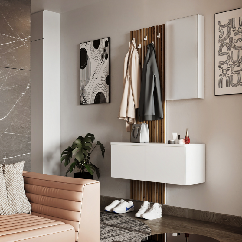 Előszobai szett, fehér/artisan tölgy, REBEKA