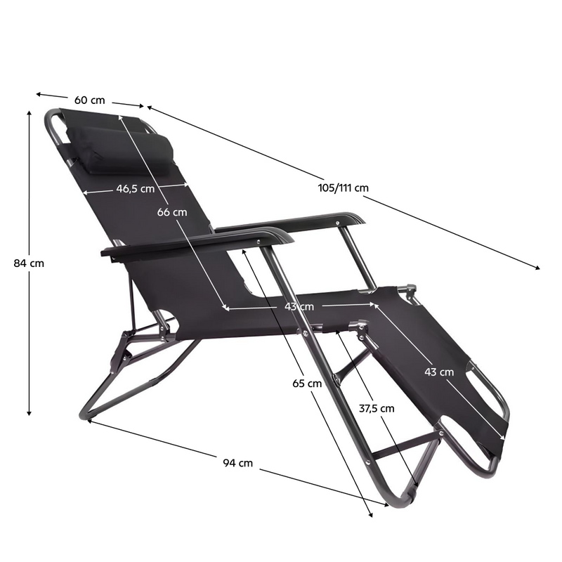 Kerti állítható szék, fekete, REGED