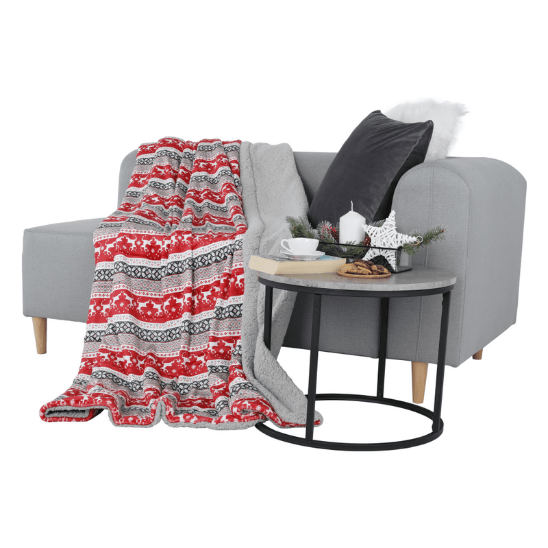 Kétoldalas bárány takaró, téli motívum, 150x200, RENIFE